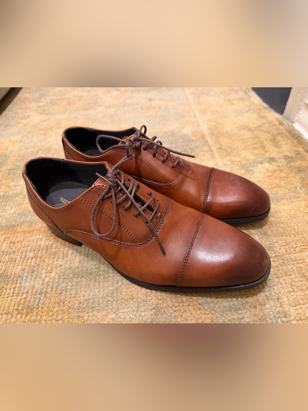 Vittorio Russo size 8 Men's Cap-Toe Oxford Dress Shoes in Camel Tan Brown